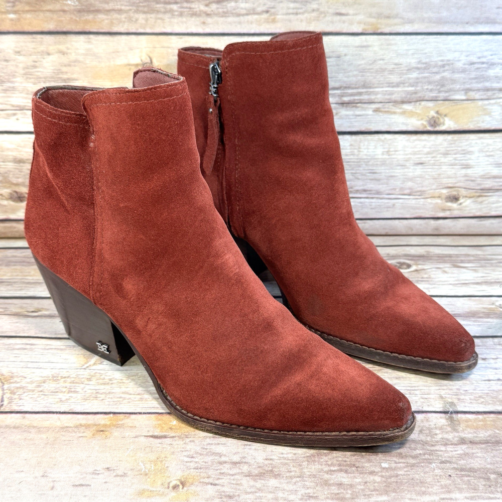 Sam Edelman Womens Rust Red Suede Welles Western Ankle Boots 8.5M